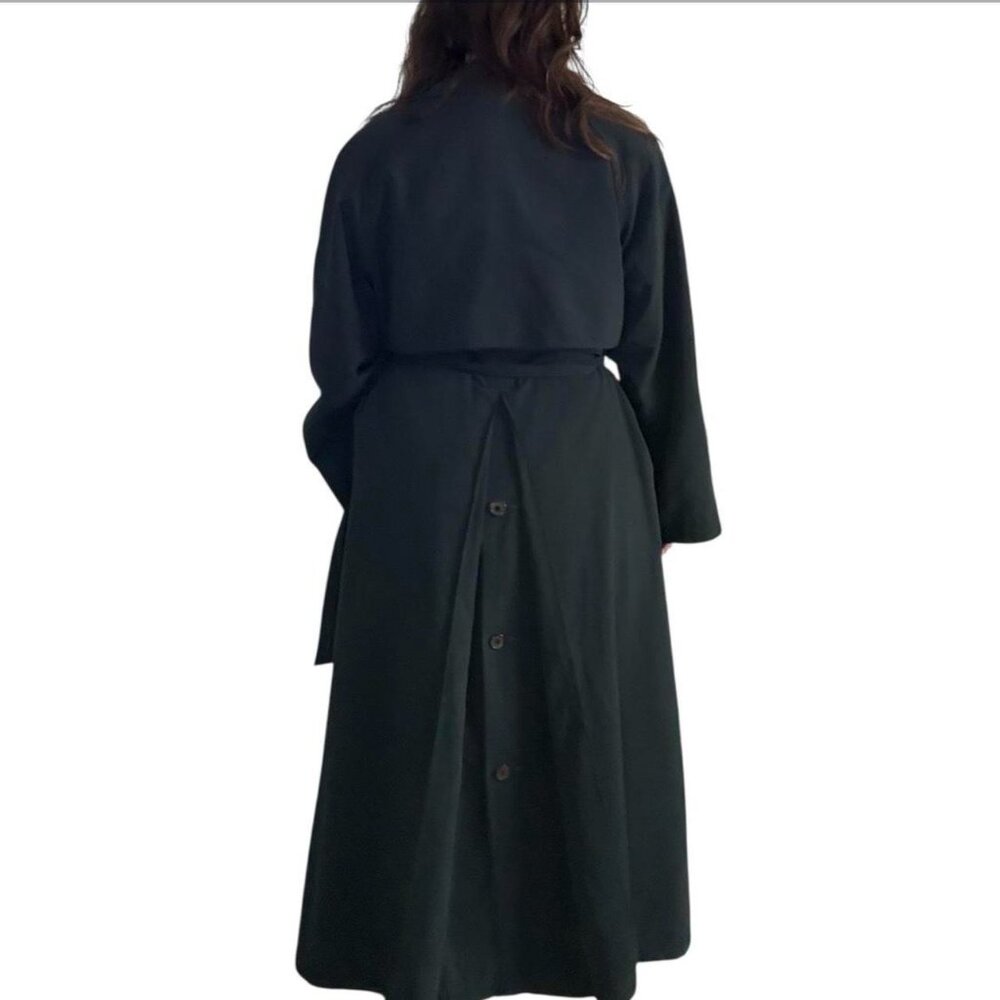 Neiman Marcus Trench Coat Womens 8 Green Excellent Belted Double Breasted Long - Picture 2 of 8